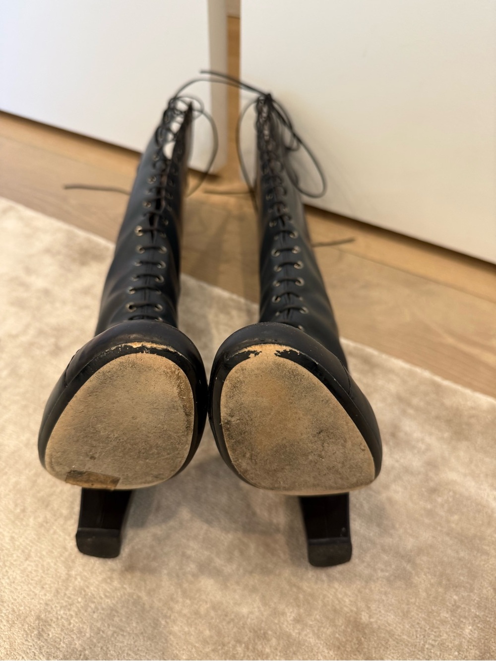 CHANEL Black Leather Over-the-Knee Lace-Up Boots - Picture 6 of 6